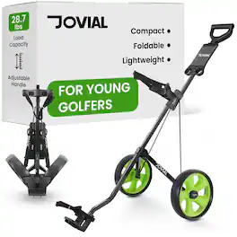 Pyle - JOVIAL Foldable 2-Wheel Junior Golf Pull Cart – Lightweight Steel Frame, Scorecard Holder, Adjustable Padded Handle - Mint Green