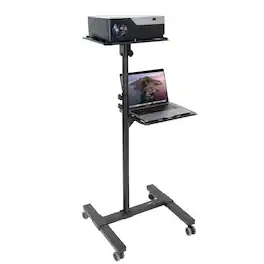 Mount-It! - Portable Height Adjustable Laptop & Projector Stand with Tilt Tray, Locking Casters & Dual Platforms - Black