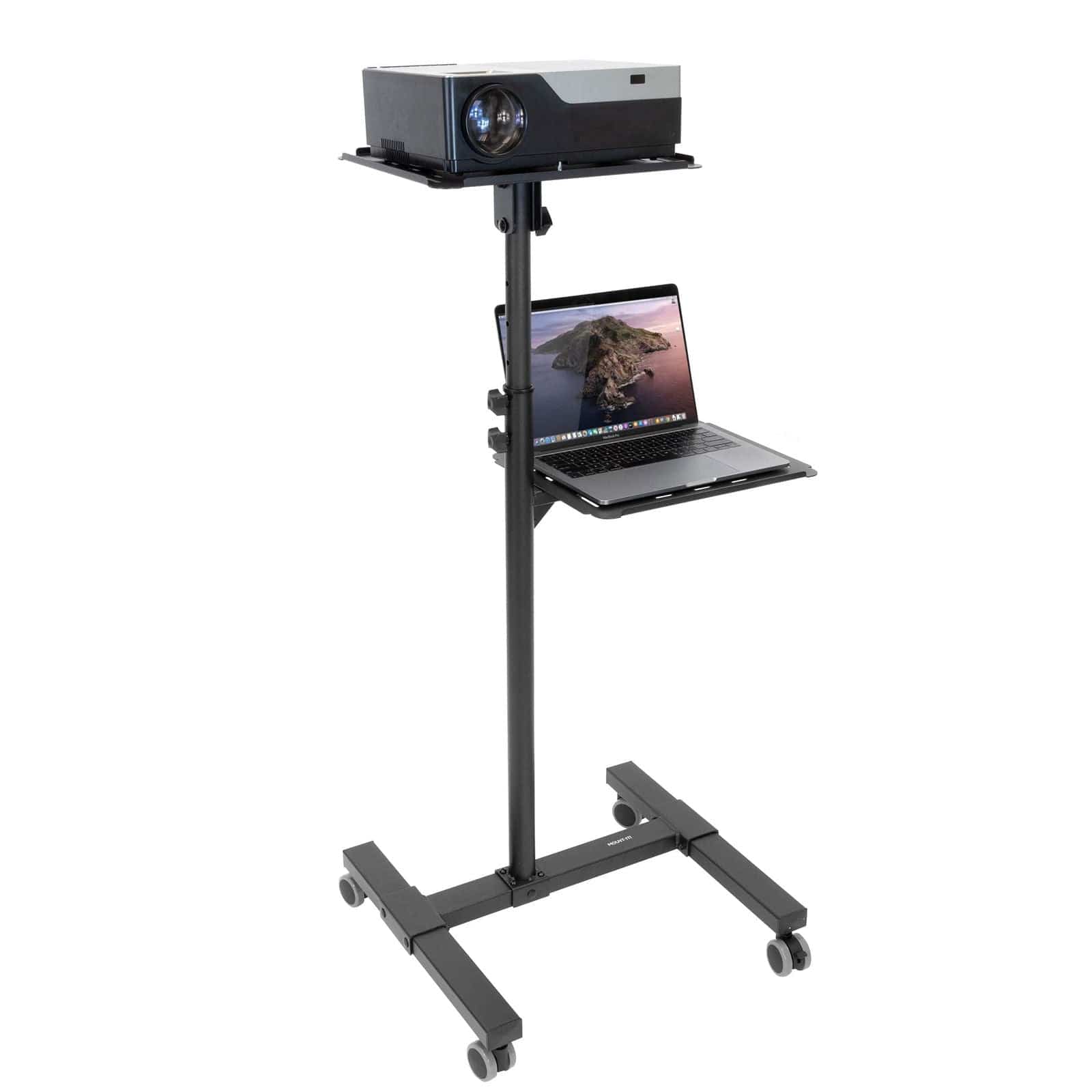 Front. Mount-It! - Portable Height Adjustable Laptop & Projector Stand with Tilt Tray, Locking Casters & Dual Platforms, Black - Black.