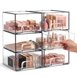 Cheer Collection - Stackable Pull-Out Storage Drawers with Built-In Handles and Anti-Slip Pads, 6-Piece Set - Clear