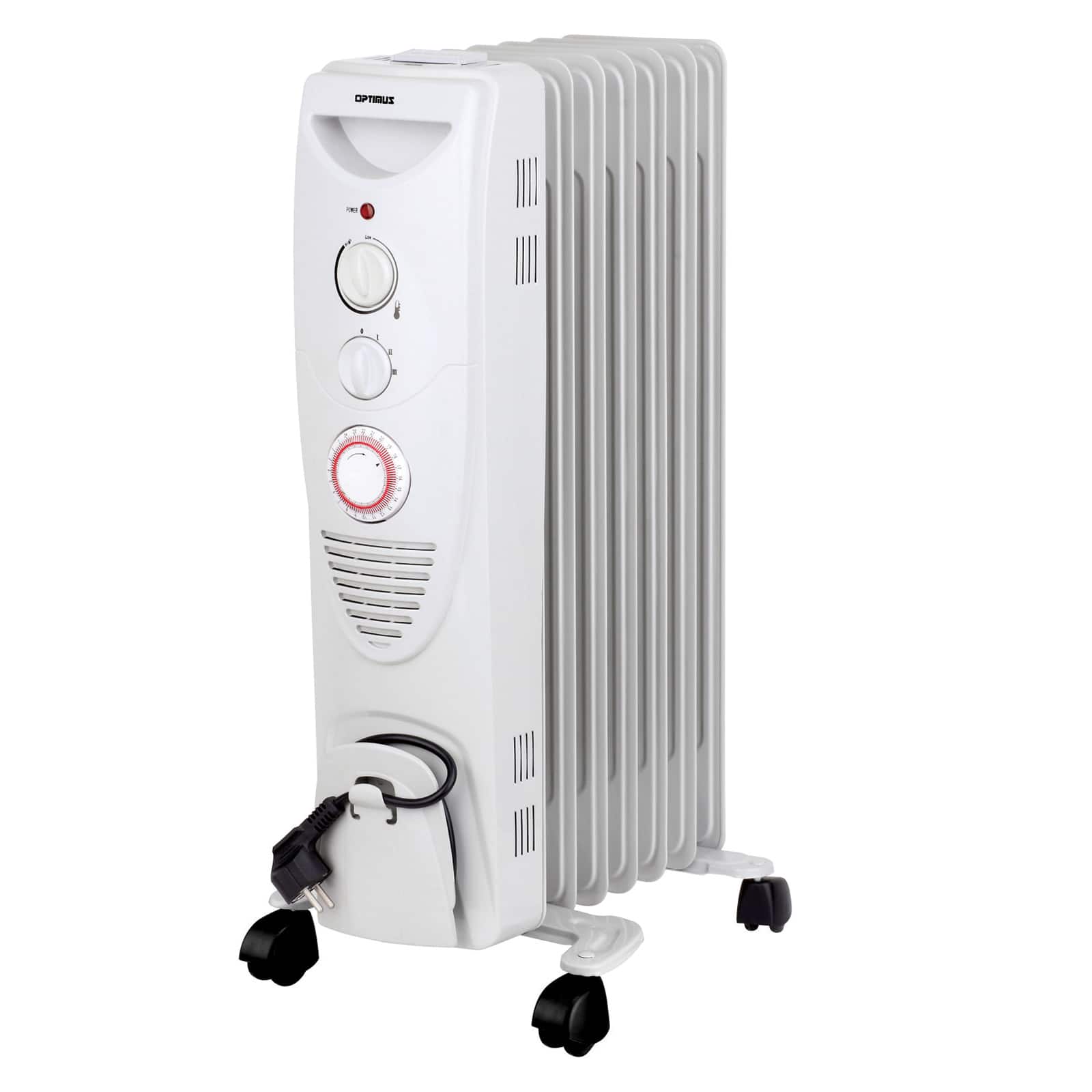 Optimus - Portable 7 Fins Oil Filled Radiator Heater with Timer - White