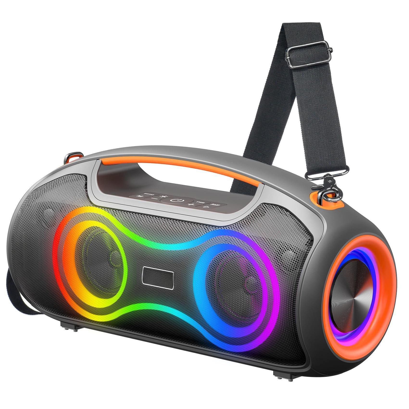 Cedar Assembly - Portable Speakers Wireless Upgrade 200w Loud Sound deep Bass For Party Ip65 Waterproof Outdoor W 2 subwoo - Black-Orange w/Lights