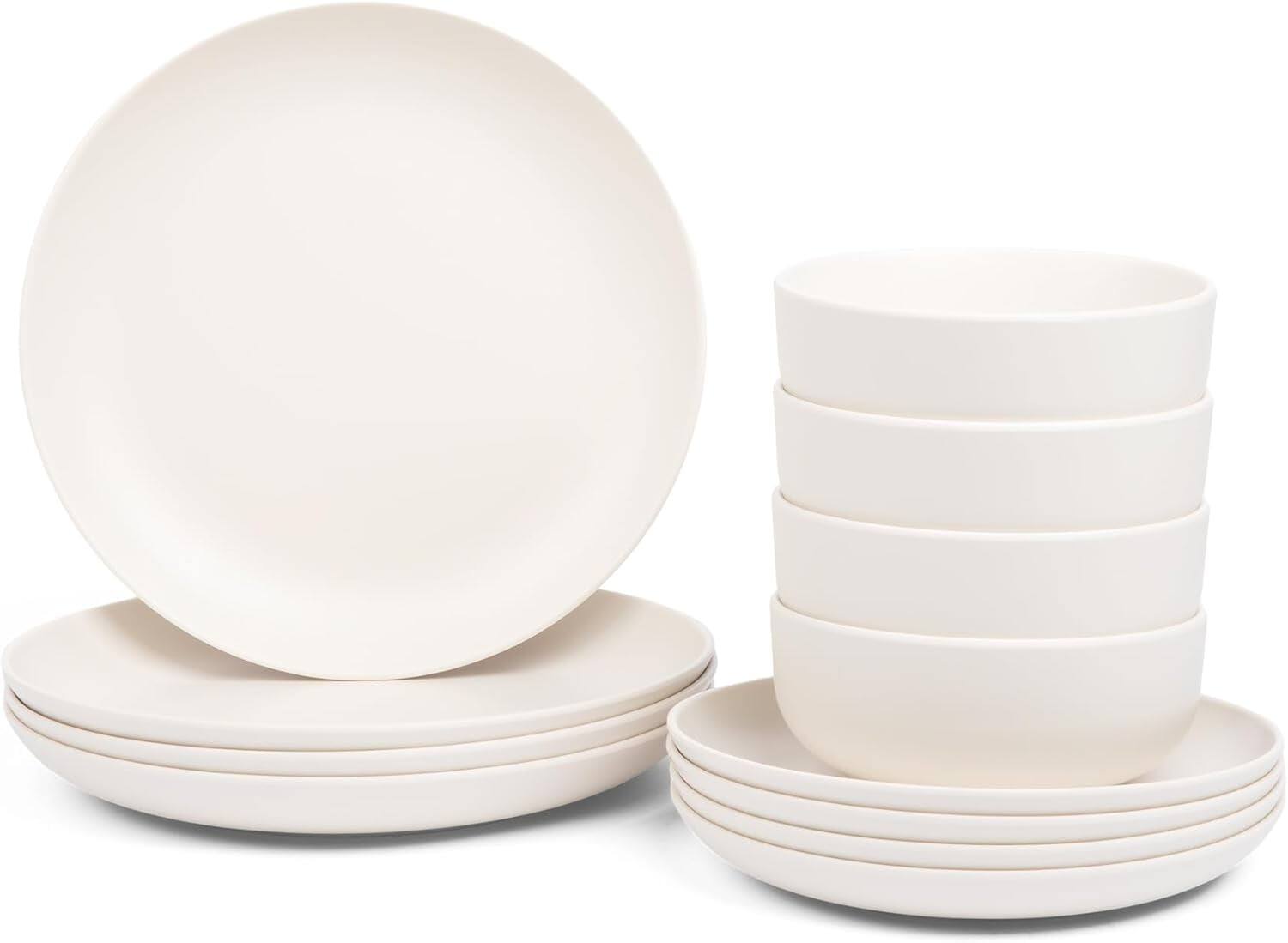 Alt View 5. Larder & Vine - 12-Piece Casa Modern Dinnerware Set for 4, Made from 100% BPA-Free Melamine - Ivory.
