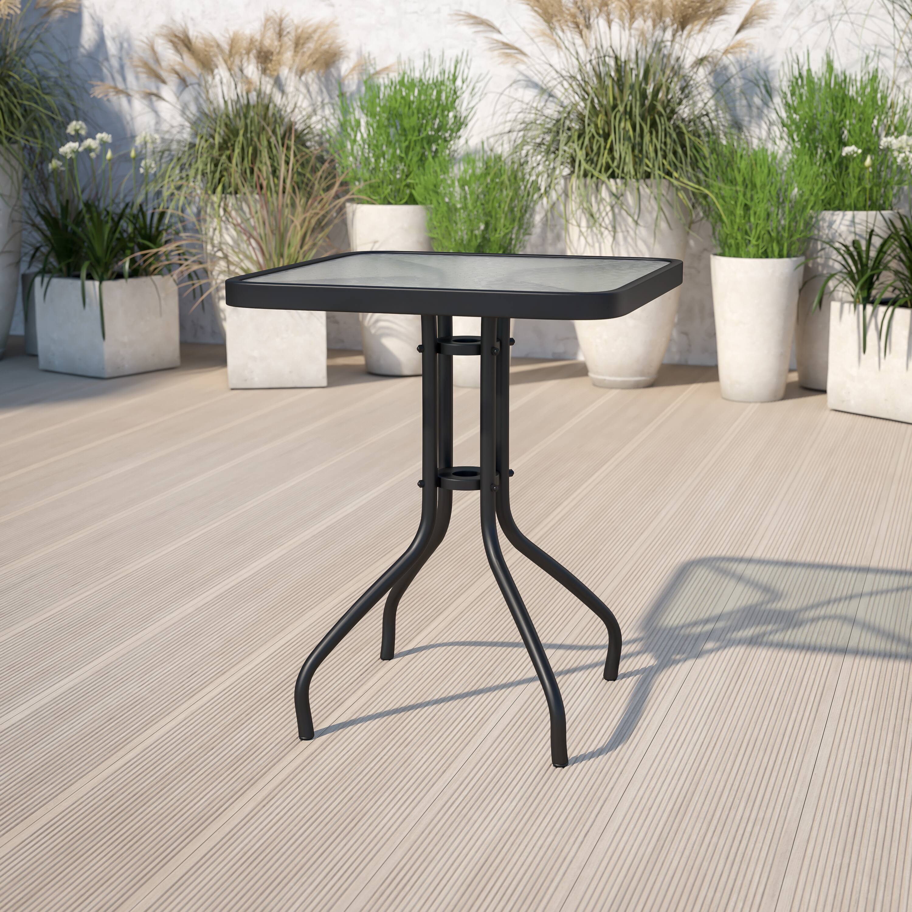 Alt View 1. Emma + Oliver - 23.5" Square Tempered Glass Metal Table with Smooth Ripple Design Top - Clear Top/Black Frame.