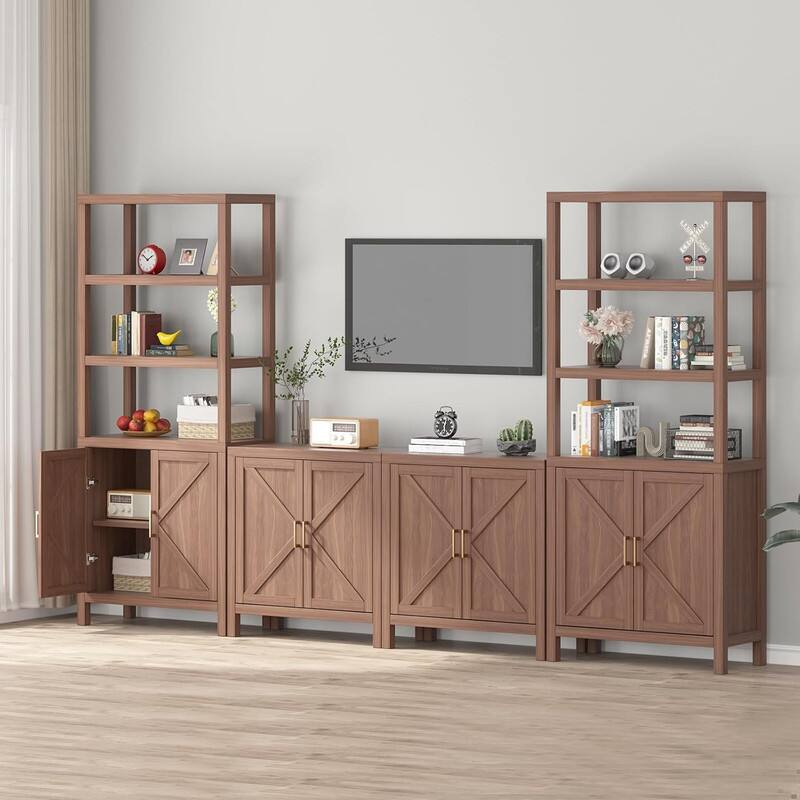 Alt View 2. GARVEE - 71" Tall Bookshelf w/ Adjustable Shelves & Cabinet Doors,Wooden Storage Bookcase for Living Room or Office Organization - Oak.
