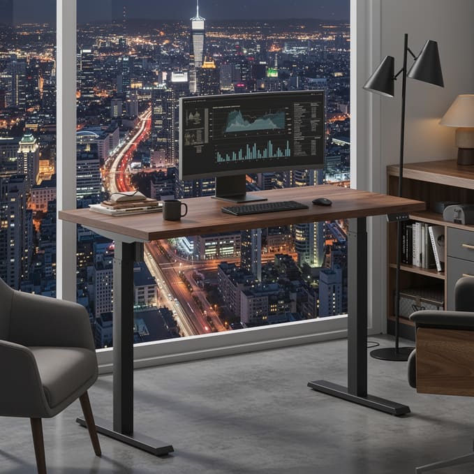 ModernMate - 47" Electric Standing Desk, Height Adjustable Stand Up Desk with Multiple Functions - Black Walnut