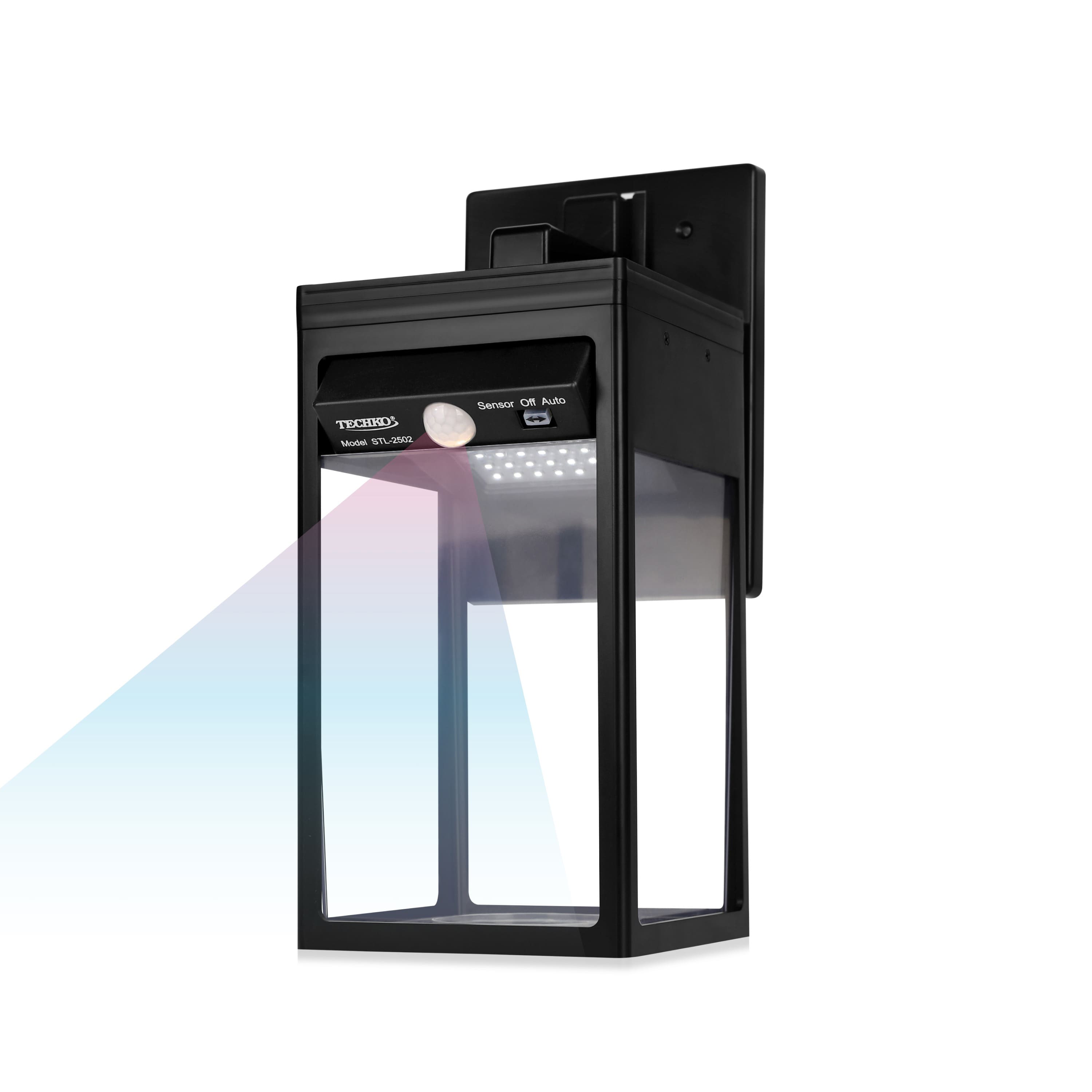 Techko Maid - Solar Wall Light Sconce with Motion Sensor - Minimal Modern Style - Black