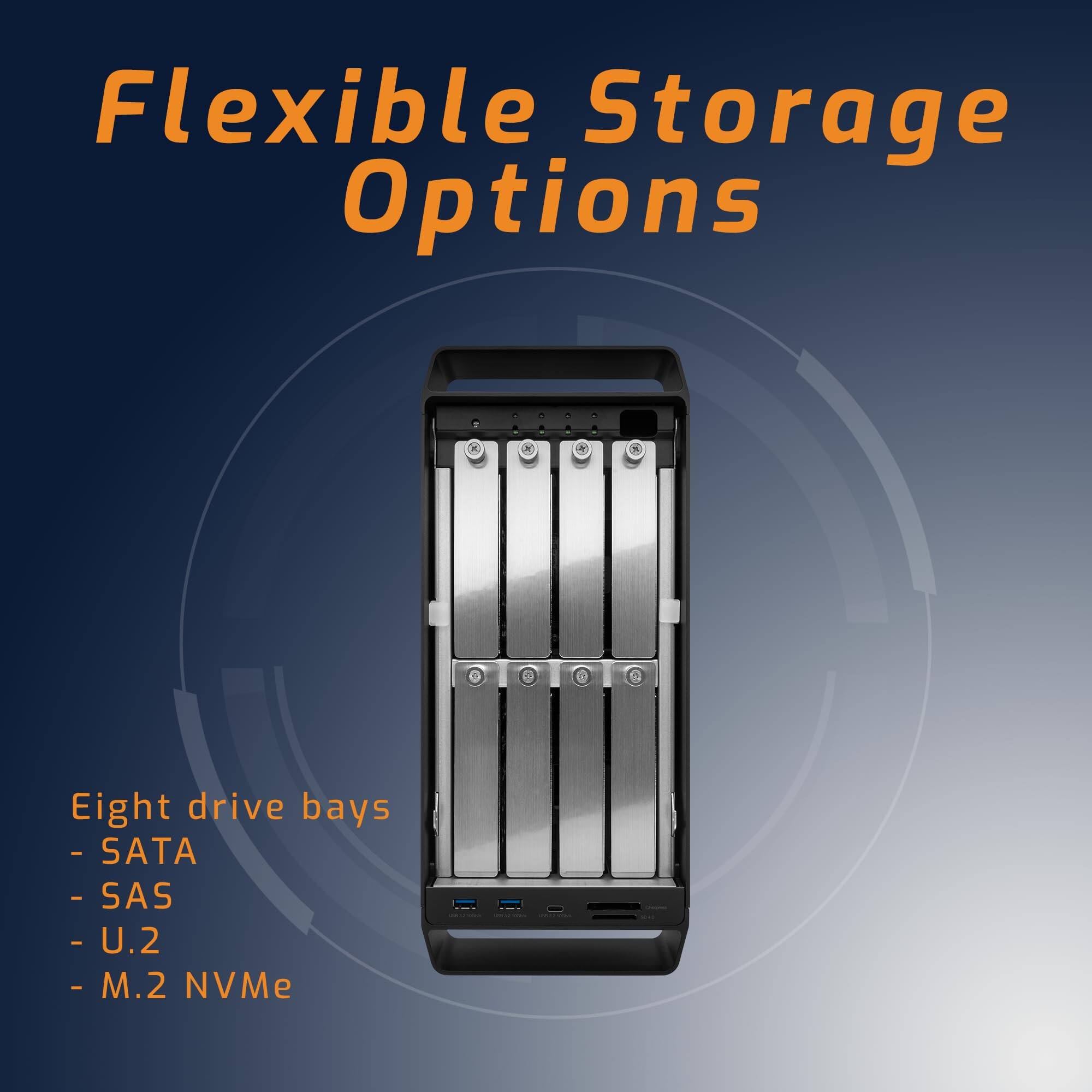 Flexible Storage Options

Eight drive bays
- SATA
- SAS
- U.2
- M.2 NVMe