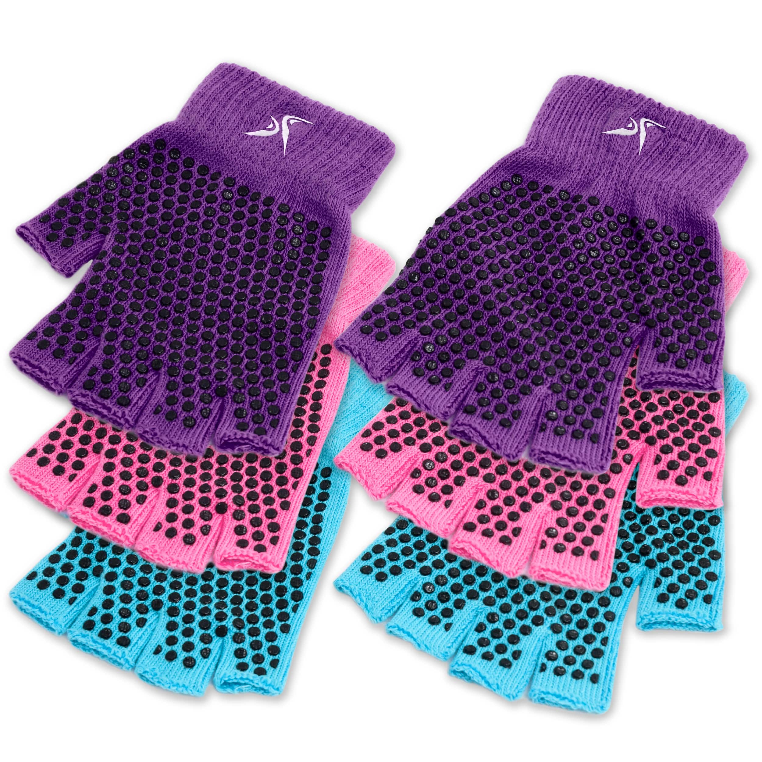 ProsourceFit - Grippy Yoga Gloves, Pack of 3 - Purple/Pink/Aqua