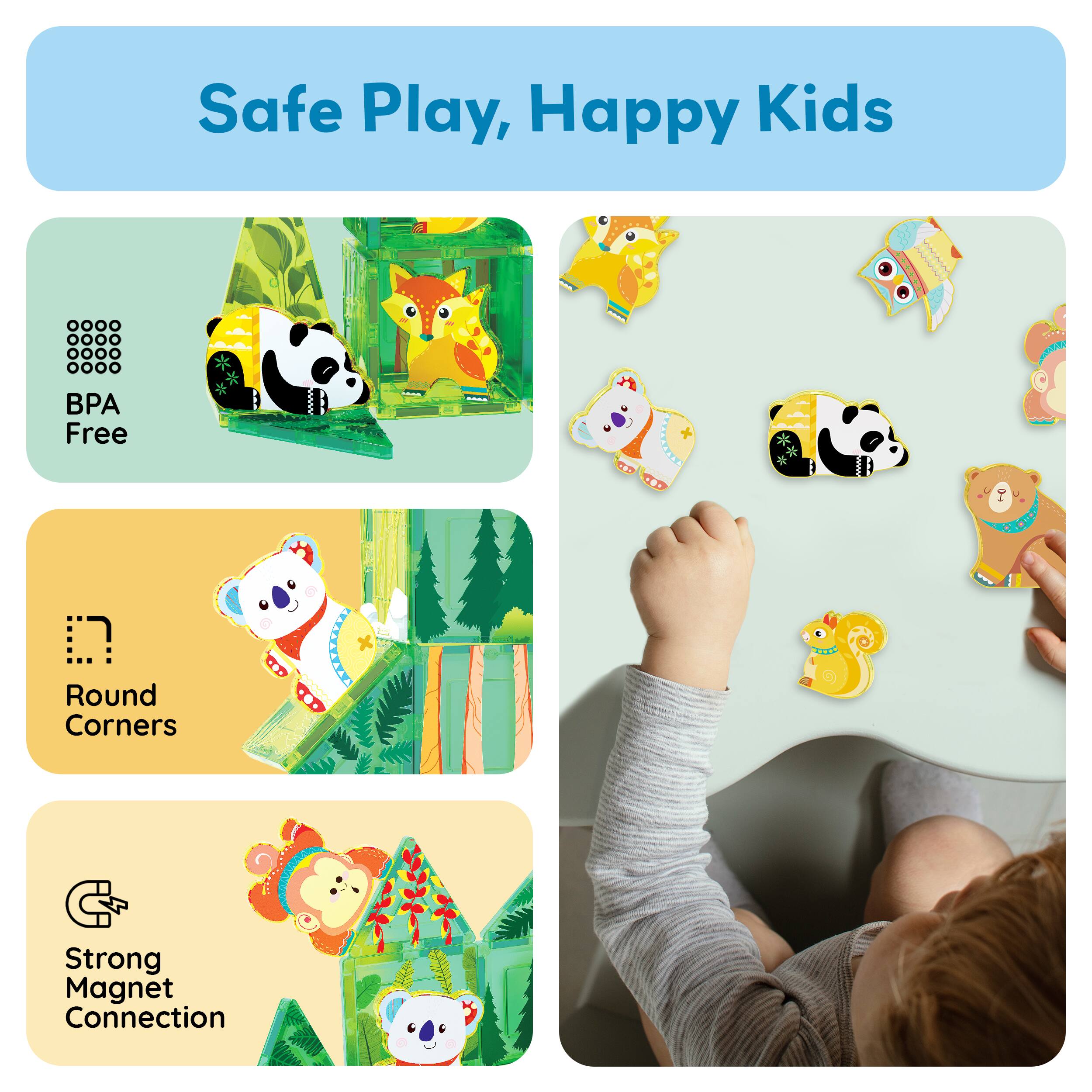 Safe Play, Happy Kids

- BPA Free
- Round Corners
- Strong Magnet Connection