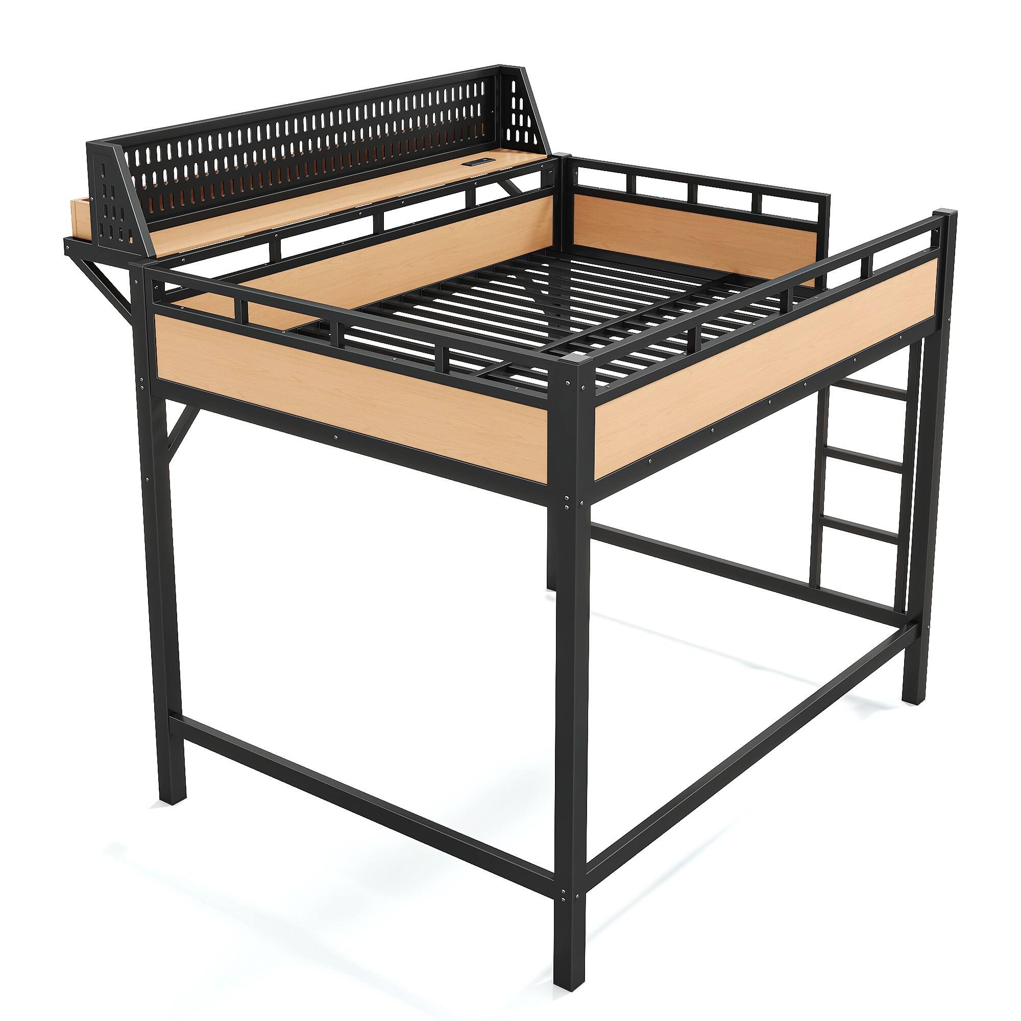 Alt View 5. Boyel Living - Full Size Loft Bed Frame with Storage Shelves and Pegboard Metal Loft Bed - Black.