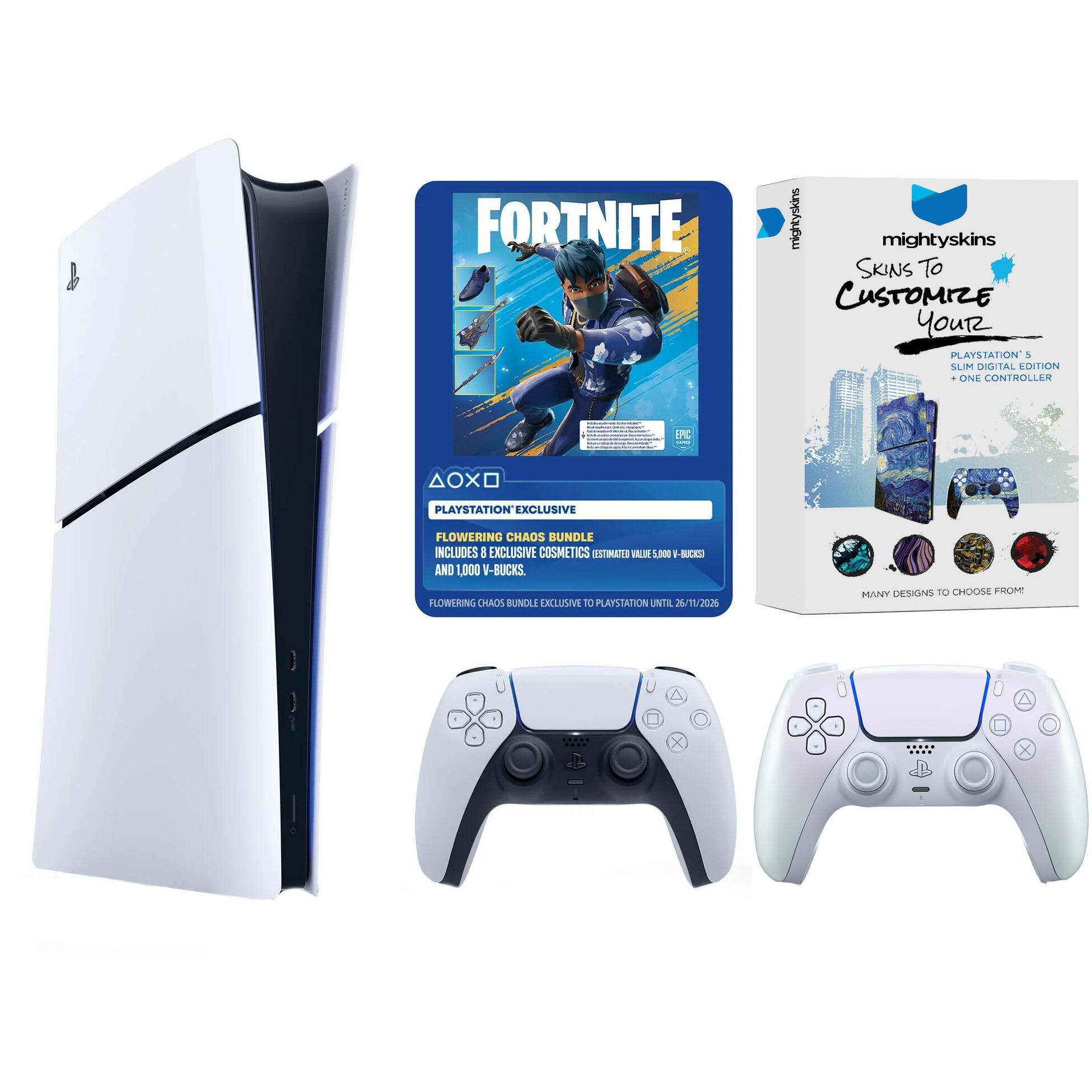FORTNITE mightyskins SKINS To CUSTOMIZE YOUR PLAYSTATION & SUM DIGITAL CUSTOMIZATION. ONE CONTROLLER D AOX PLAYSTATION EXCLUSIVE FLOWERING CHAOS BUNDLE INCLUDES 8 EXCLUSIVE COSMETICS ESTIMATED VALUE 1,000 + -8000 AND 1,000 -BUCKS. FLOWERING CHAOS BUNDLE AVAILABLE 10 PLAYSTATION UNITE /20 MANY DESIGNS TO CHOOSE FROM X 1 x