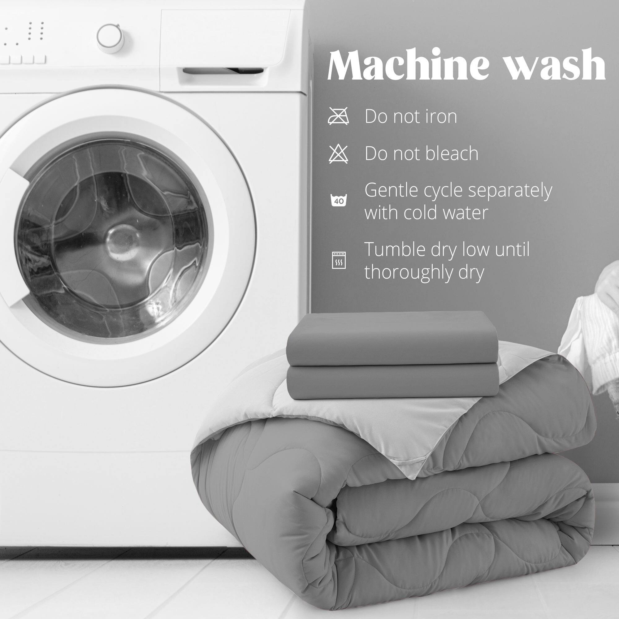 Machine wash

Do not iron
Do not bleach
40
Gentle cycle separately with cold water
Tumble dry low until thoroughly dry