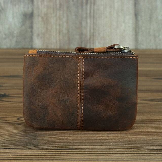 Back. Steel Horse Leather - The Cael | Handmade Leather Coin Purse with Zipper - Brown.