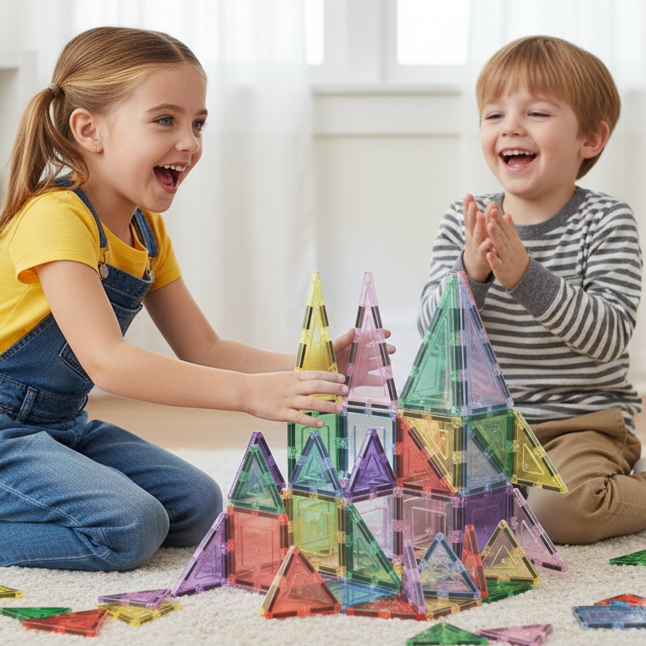 Alt View 1. PicassoTiles - PicassoTiles 48PC Pastel Magnetic Tiles – STEM Montessori Educational Construction & Sensory Playset Ages 3+.