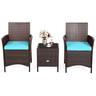 Costway - 3PCS Patio Rattan Furniture Set Cushioned Sofa Glass Tabletop Deck - Blue,Mix Brown
