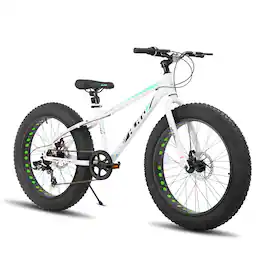 HILAND - Roon 26" Fat Tire Mountain Bike - 7 Speeds - Snow Beach Bicycle - White