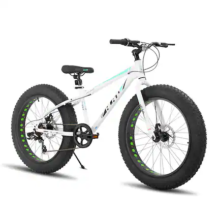 Front. HILAND - Hiland Roon 26" Fat Tire Mountain Bike - 7 Speeds - Snow Beach Bicycle - White - White.