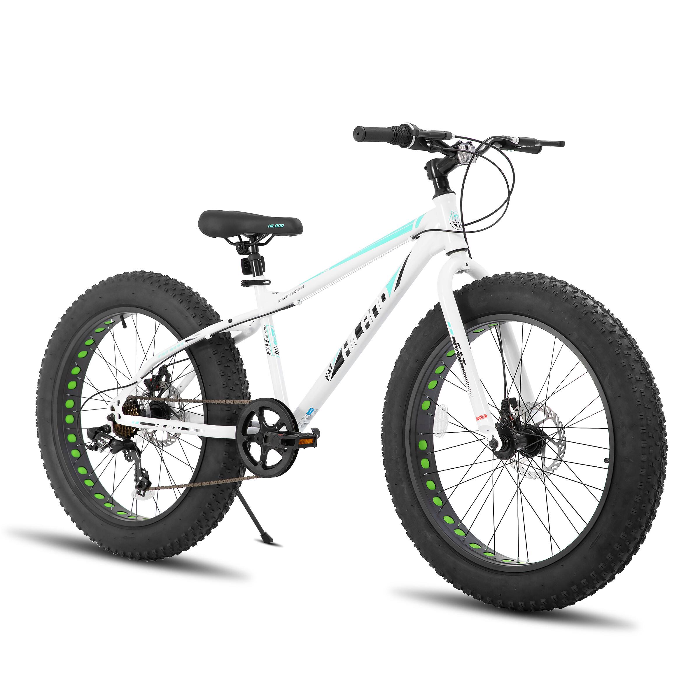 Angle. HILAND - Hiland Roon 24" Fat Tire Mountain Bike - 7 Speeds - Snow Beach Bicycle - White - White.