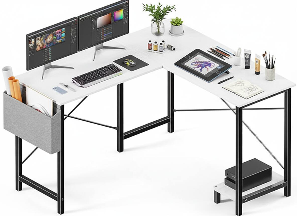 Alt View 5. AOITUN - L Shaped Gaming Desk, 50" Corner Computer Desk with CPU Stand & Storage Bag, Home Office Writing Workstation, White - Olive.
