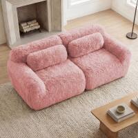 Roomtec - 2seater Modular Sectional Sofa CouchesSoft Fluffy Plush Fabric Bottom AntiSlip Design32D High Density SpongeNo Assembly - Pink