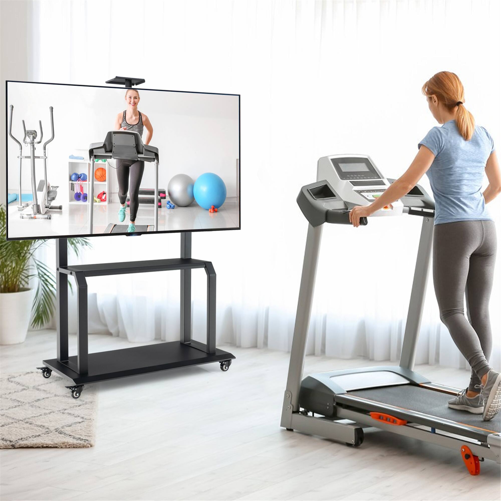 Alt View 4. Gymax - Gymax Mobile TV Cart w/ Wheels Camera Shelf & AV Shelves for 32''-80'' Flat Screen TVs - Black.