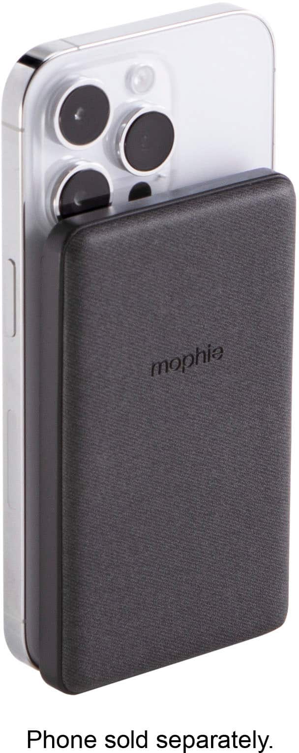 The text on the image reads "mophie phone sold separately."