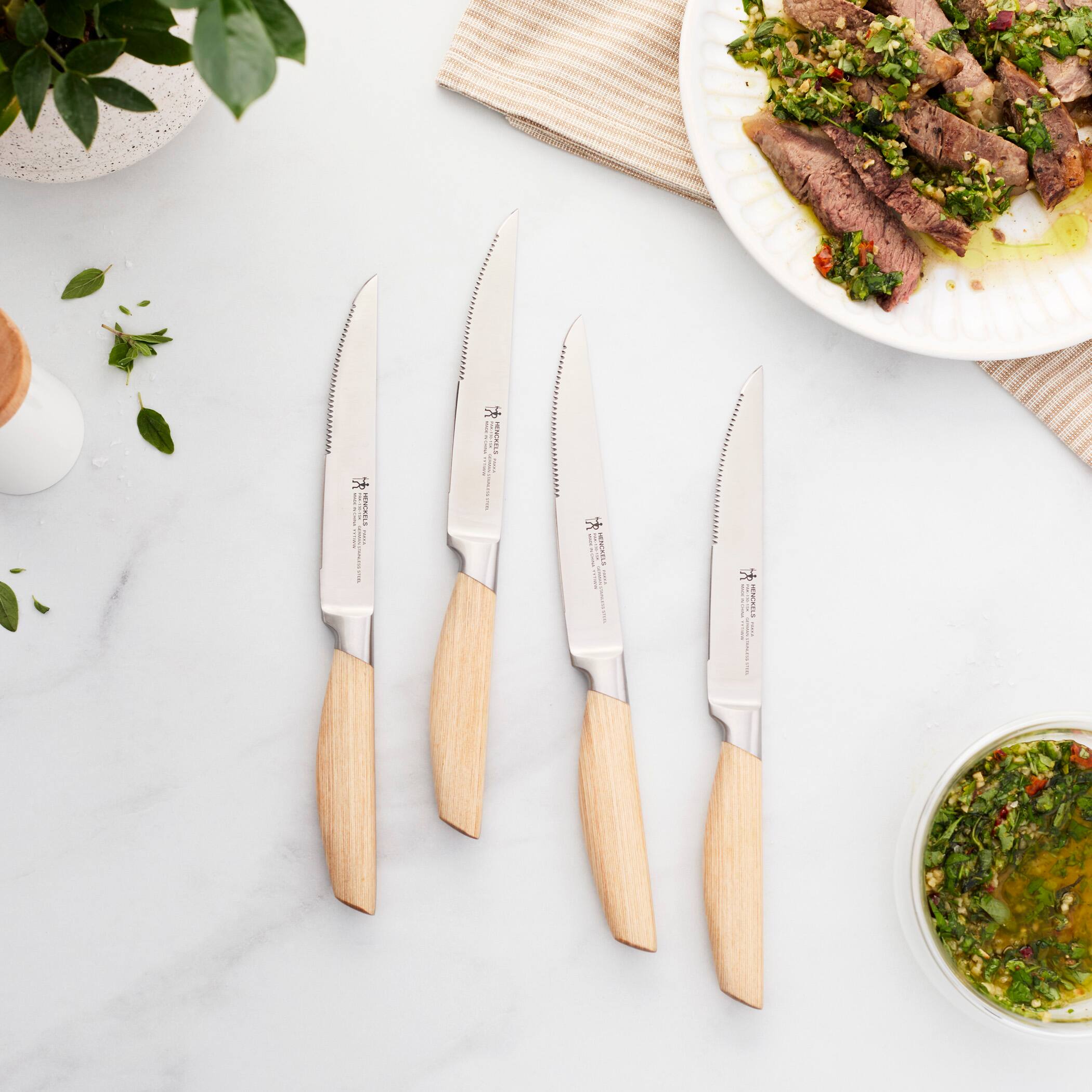 Alt View 4. Henckels - Henckels Pakka 4-pc Steak Knife Set - Wood.