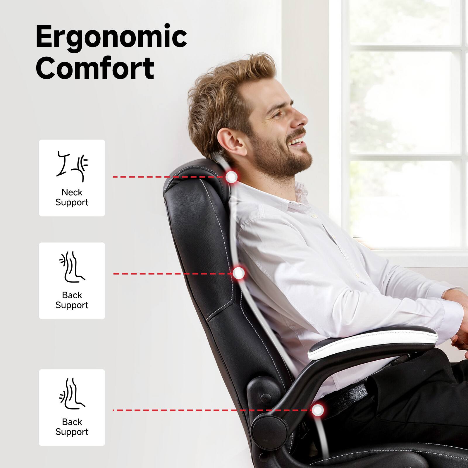 Ergonomic Comfort, Neck Support, Back Support, Back Support