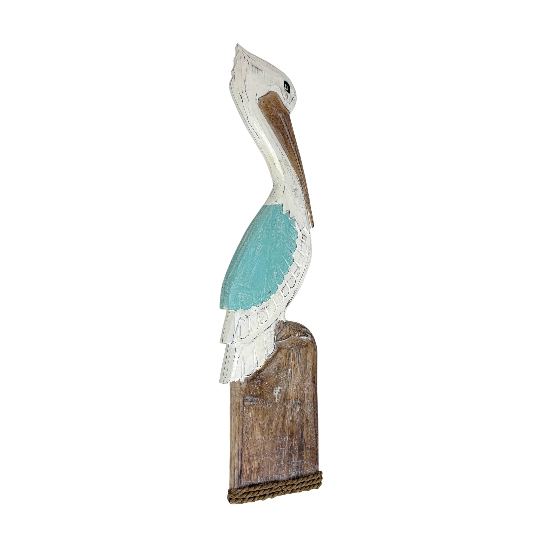 Alt View 1. Chesapeake Bay - Hand Carved Wood Pelican Wall Plaque Aqua Coastal Rope Accent 24 Inch - Aqua.