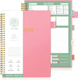 KERDOM - Recipe Notebook to Write Your Own Recipes, Sprial Recipe Record Organizer with Tabs for Family Cooking Lover, 120 Pages - Pink-B5