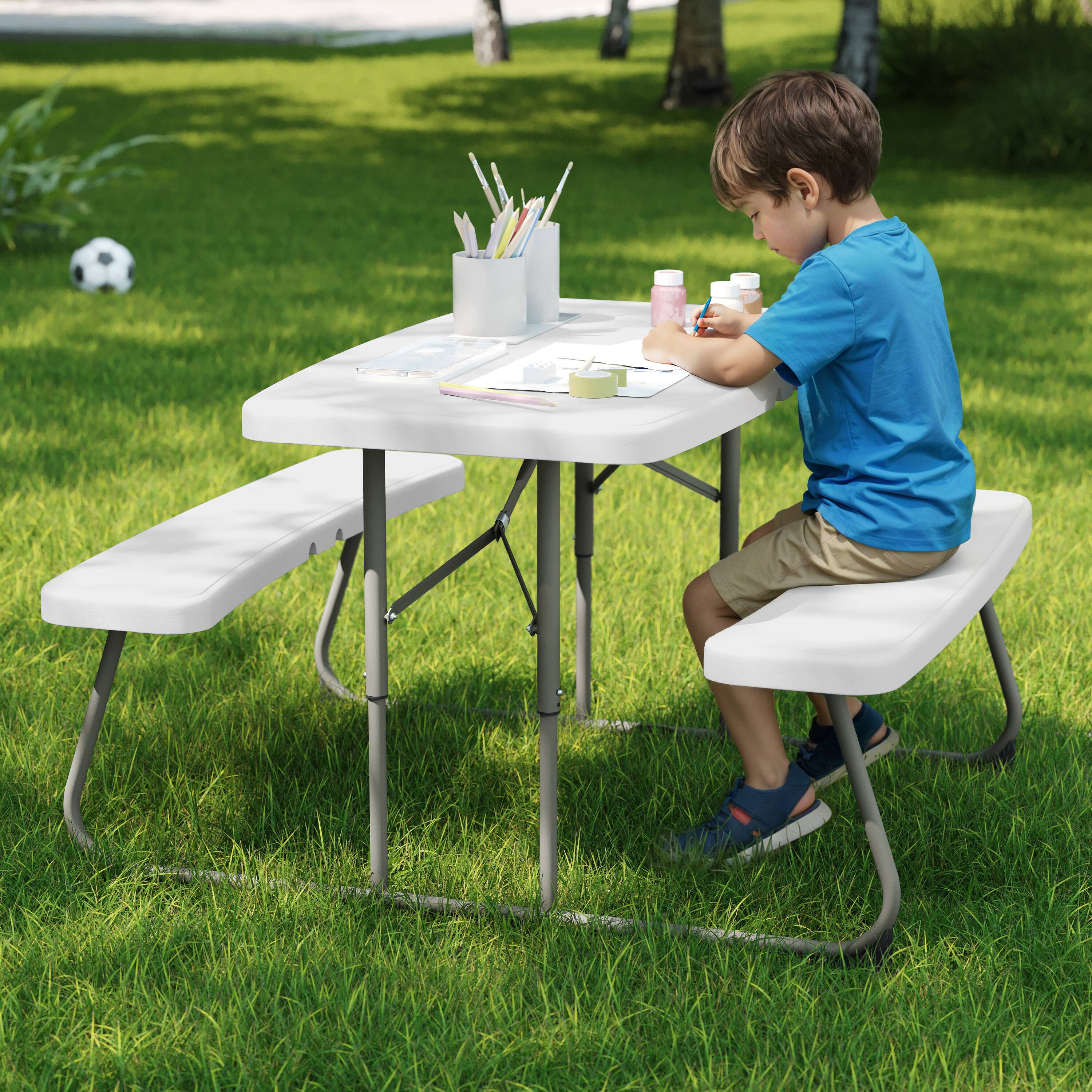 Alt View 4. Flash Furniture - Paige Easy-Fold White Folding Plastic Kids Outdoor Picnic Table and Benches - Commercial Grade - Seating for 4 Kids - White.