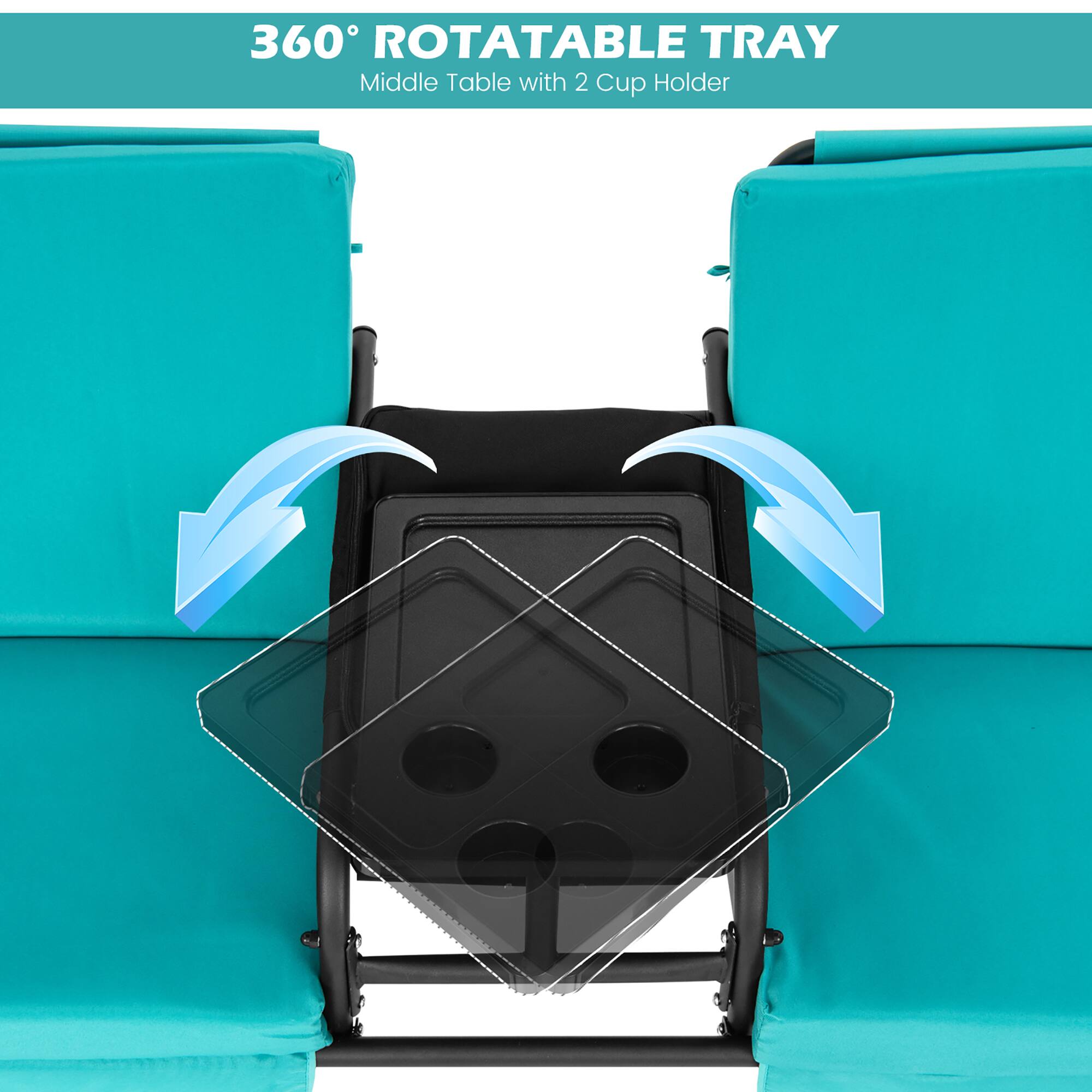 360° ROTATABLE TRAY  
Middle Table with 2 Cup Holder