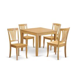 East West Furniture - 5 Pc small Kitchen Table and Chairs set -square Dinette Table and 4 Kitchen Chairs - Oak