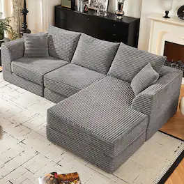 Anysun - 102" Modern L-Shaped Modular Cloud Sofa – 3-Seater with Reversible Chaise, Corduroy Fabric, No Assembly Required - Gray
