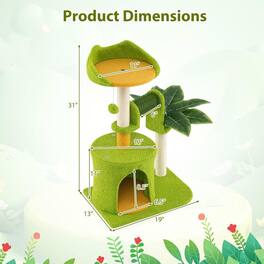 Kadyn - Cute Palm Tree Themed Cat Tower with Artificial Leaves - Green