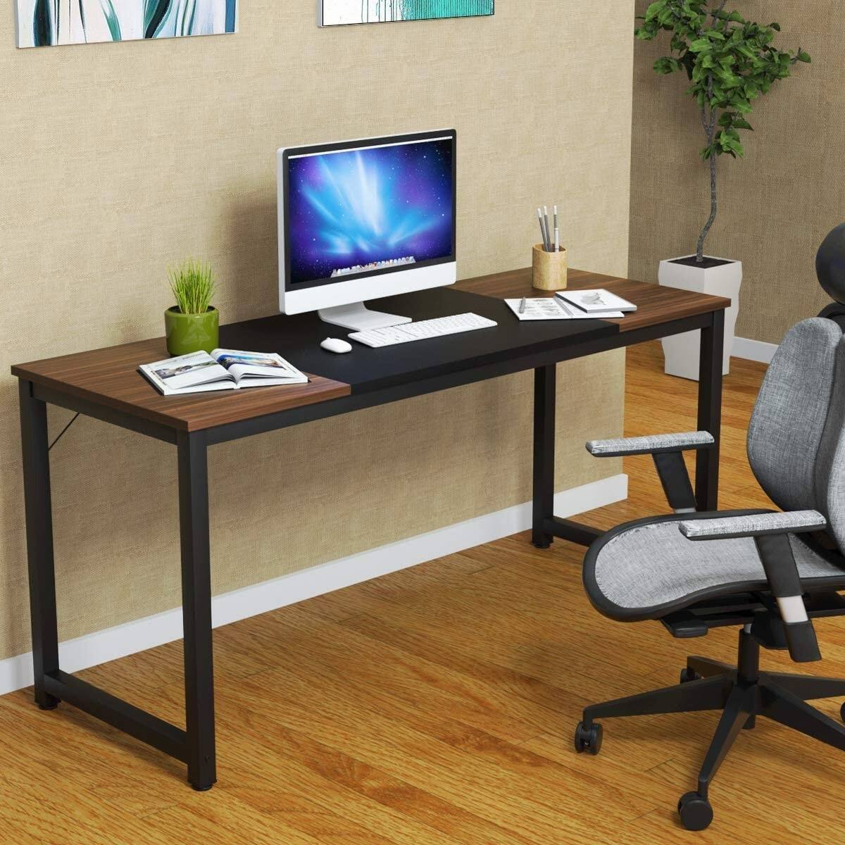Left. Hivvago - 63 Inch Study Writing Desk for Home Office Bedroom - Black and Coffee.