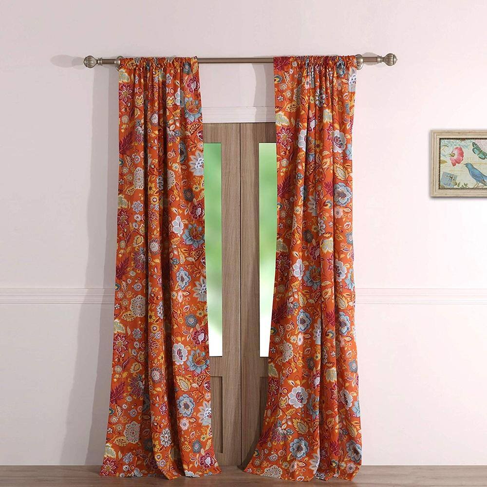 Front. Greenland Home Fashions - Greenland Home Fashion Astoria Festive Window Curtain Panel Pair With 3" Rod Pocket - Spice 42x63" - Spice.
