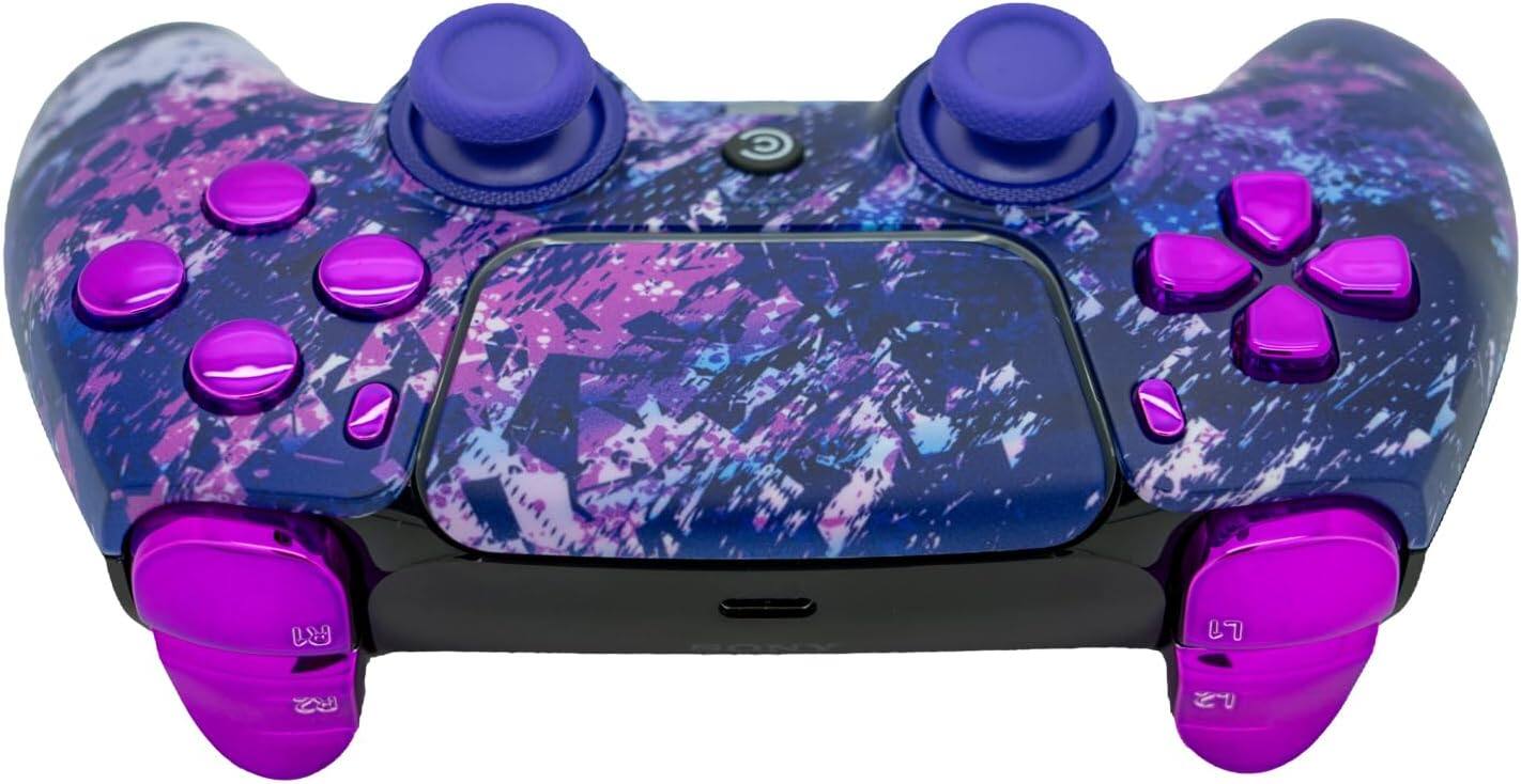 Back. Custom Controllerzz - Custom Wireless Controller for PS5 - Purple Chaos & Purple Chrome Inserts.
