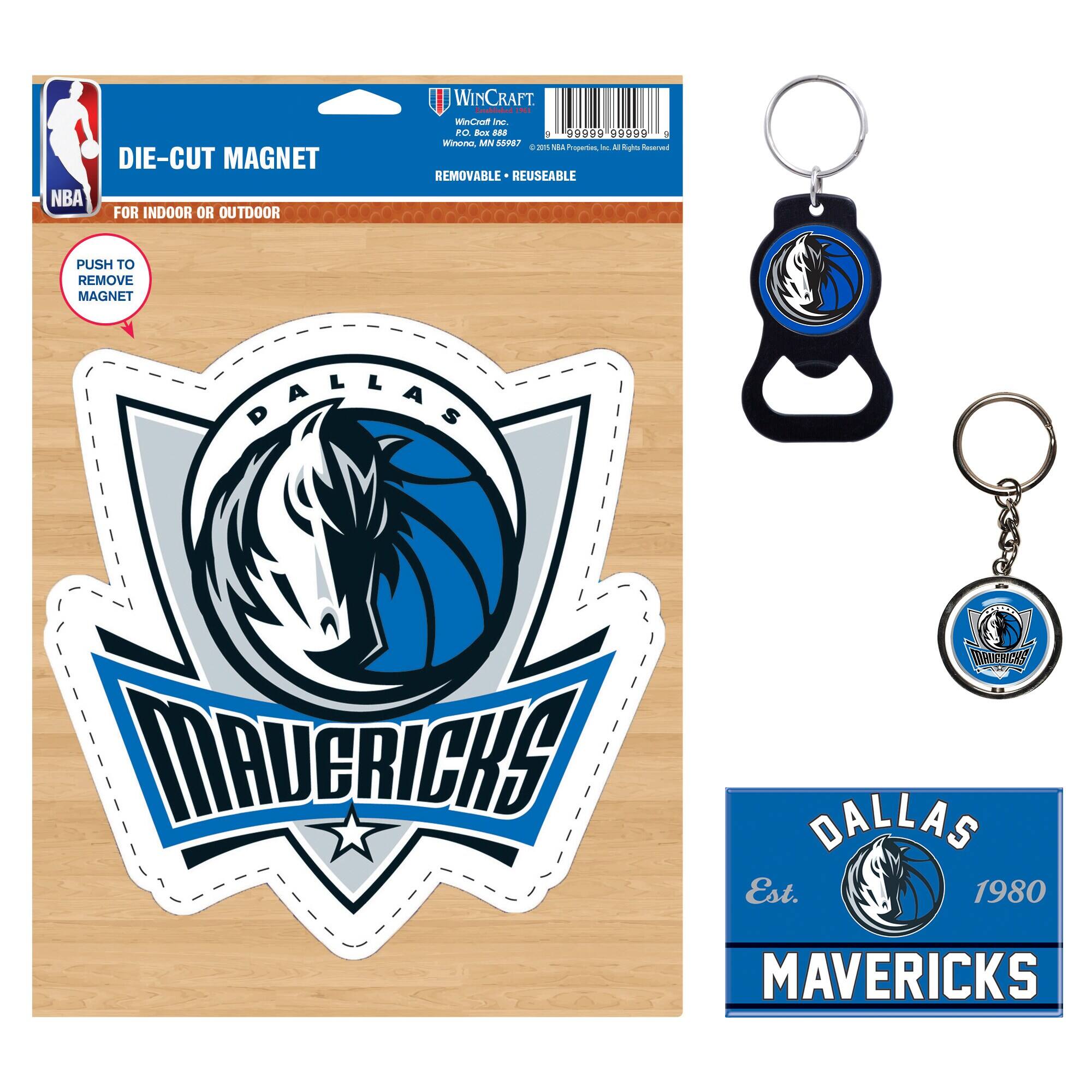 WINCRAFT  
PRO Aa BEA - 99999 90900 - inona Ants ETE . an M Properties - A Sylo  
DIE-CUT MAGNET REMOVABLE REUSEABLE NBA FOR INDOOR OR OUTDOOR PUSH TO REMOVE MAGNET  
DALLAS MAVERICKS  
DALLAS Est. 1980 MAVERICKS  

DIE-CUT MAGNET  
FOR INDOOR OR OUTDOOR  
PUSH TO REMOVE MAGNET  

DALLAS MAVERICKS  

DALLAS  
Est. 1980  
MAVERICKS