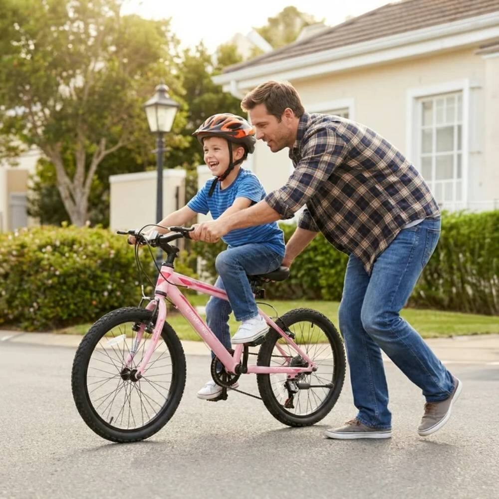 Back. Winado - 20" Mountain Bike, 7-Speed Bicycle with Dual V-Brakes for Rider Height 45"-60" Dual Disc/V Brakes, Suspension Fork - Pink.