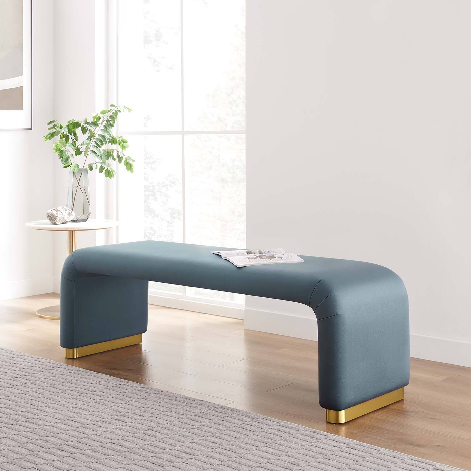 Alt View 4. Modway - Koda Performance Velvet Waterfall Long Bench by Modway - Blue.