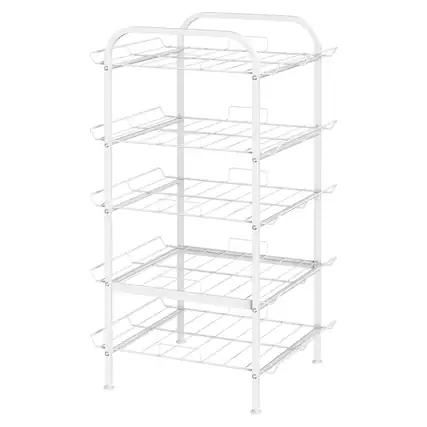 Front. Oumilen - 5-Tier Water Bottle Storage Rack, Anti-Rust Beverage Bottle Organizer Stand, White - White.