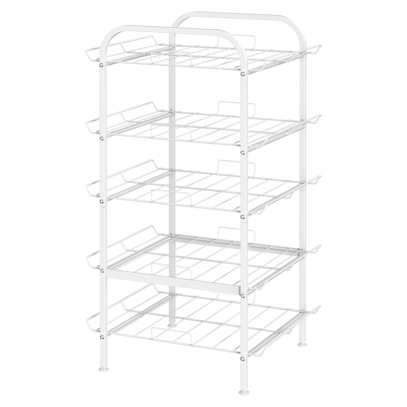 Front. Oumilen - 5-Tier Water Bottle Storage Rack, Anti-Rust Beverage Bottle Organizer Stand, White - White.