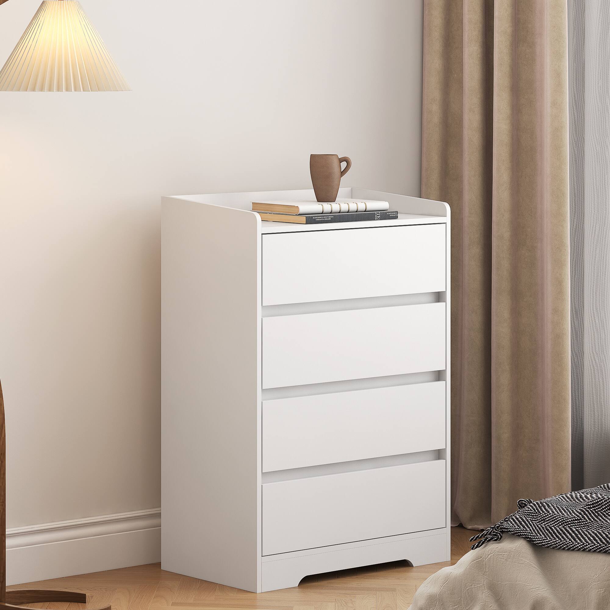 Angle. Forest'nSky - White Wood 4 drawer 25.59 in. Wide Chest of Drawers with Sturdy Frame for Living Room - White.
