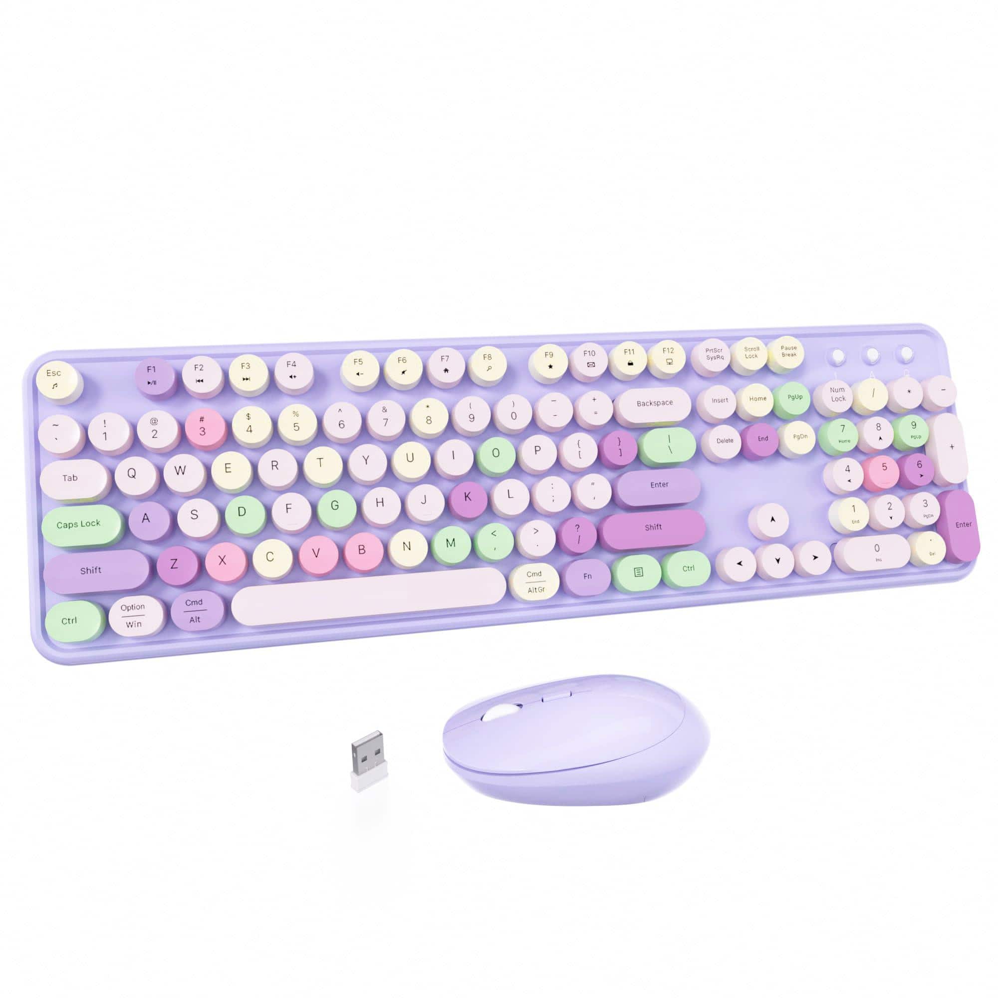 METALTON - Colorful Computer Keyboards Mouse Combos Typewriter Flexible Keys Full sized 2 4ghz Dropout free Connection - Purple-colorful