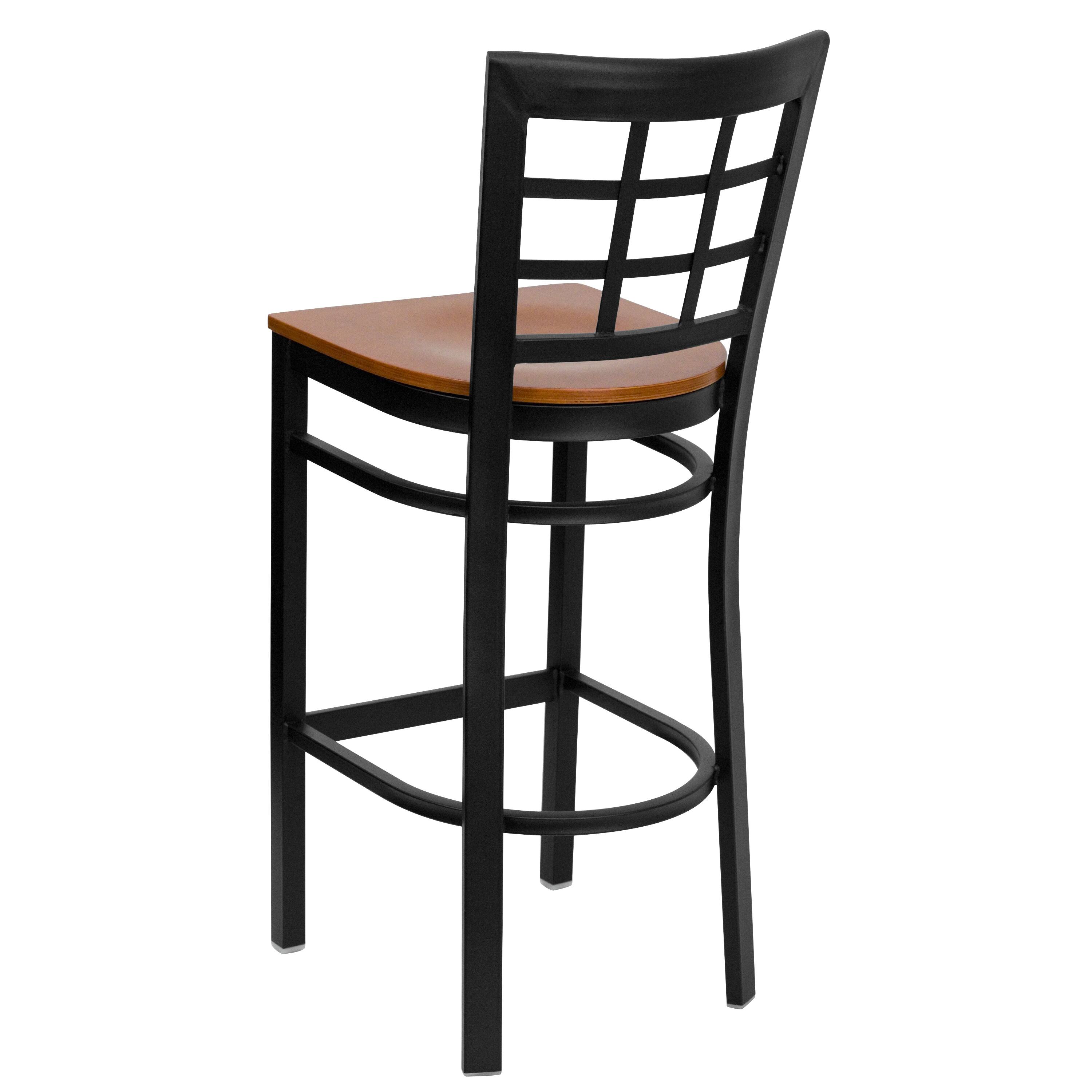 Alt View 3. Emma + Oliver - Window Back Metal Restaurant Dining Barstool - Cherry Wood Seat/Black Metal Frame.