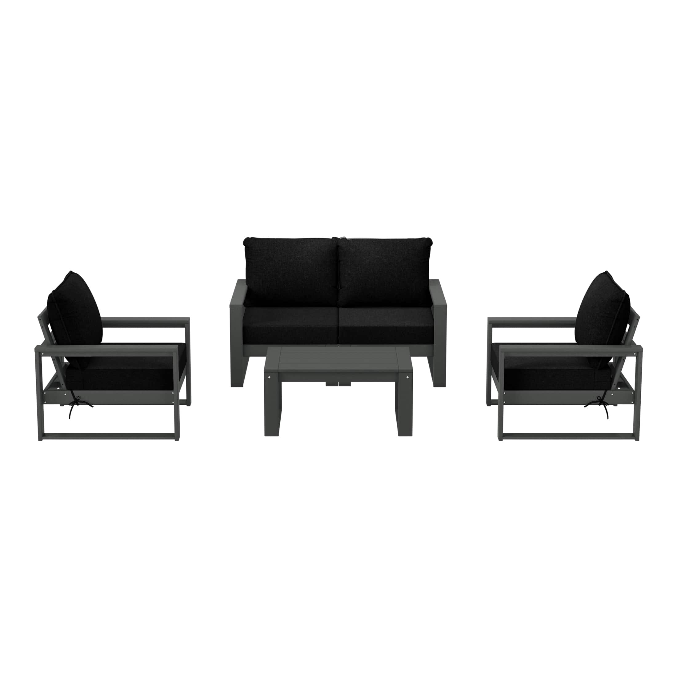 WestinTrends - Montara 5-Piece Modern HDPE Outdoor Patio Furniture Sofa Conversation Set with Coffee Table - Black