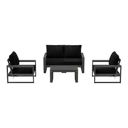 WestinTrends - Montara 5-Piece Modern HDPE Outdoor Patio Furniture Sofa Conversation Set with Coffee Table - Black