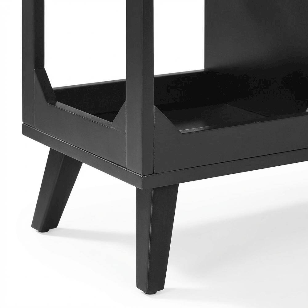 Alt View 2. FurniFact - Wooden Low Record Player Stand with Vinyl Storage and Cable Management - Black.